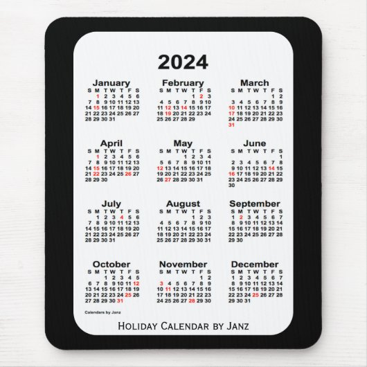 2024 2024 2010 20Tone Black Calendar van Janz Muismat (Voorkant)