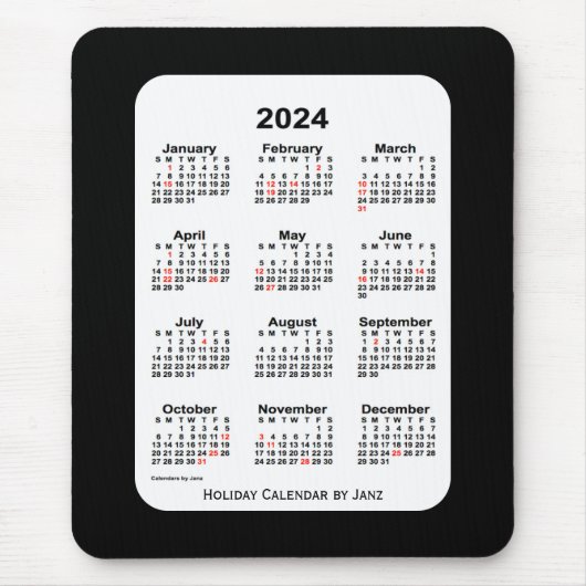 2024 2024 2010 20Tone Black Calendar van Janz Muismat (Voorkant)