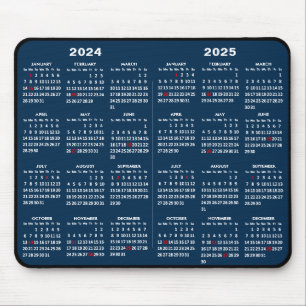2024-2025 2 jaar Kalender Eenvoudig Blauw US Feest Muismat