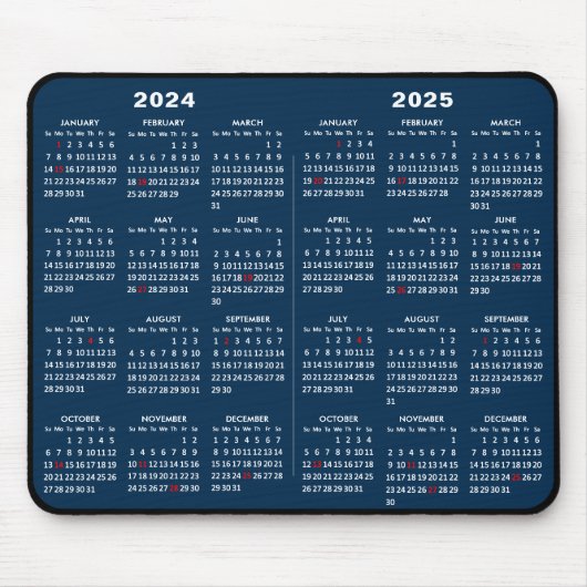 2024-2025 2 jaar Kalender Eenvoudig Blauw US Feest Muismat (Voorkant)