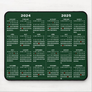 2024-2025 2 jaar Kalender Eenvoudige Groene US Fee Muismat