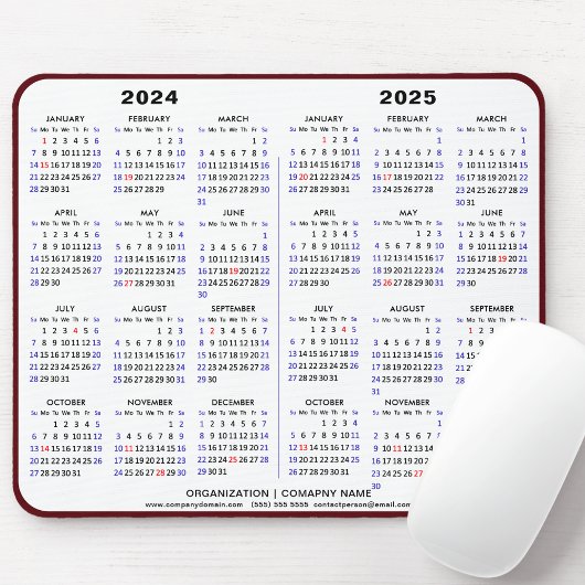 2024 - 2025 2 jaar kalender minimalistische busine muismat