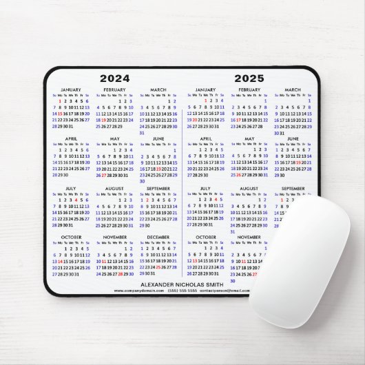 2024-2025 2 Jaar Kalender Zwart Custom Naam eenvou Muismat (Met muis)