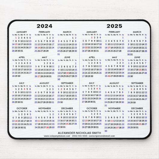 2024-2025 2 Jaar Kalender Zwart Custom Naam eenvou Muismat (Voorkant)