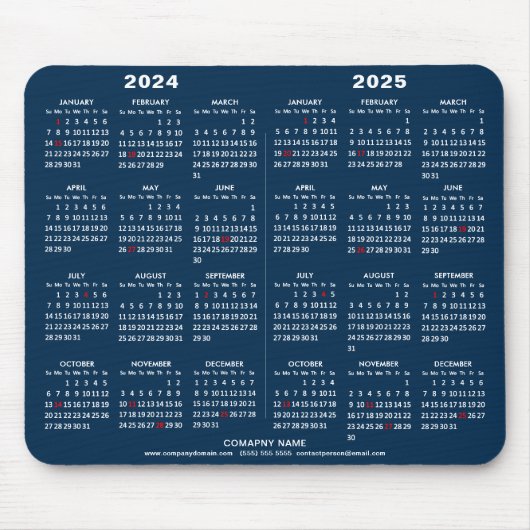 2024 - 2025 2 jaarkalender Modern Blauw Bedrijf Muismat (Voorkant)