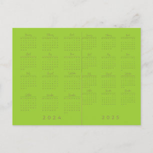 2024/2025 Geelgroene kalender met groot lettertype Briefkaart