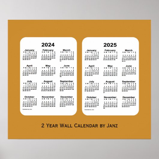 2024-2025 Gold 2 Year Wall Calendar van Janz Poster (Voorkant)