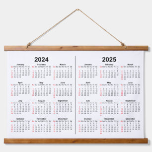 2024 2025 Kalender 2 jaar zwart wit Hangend Wandkleed