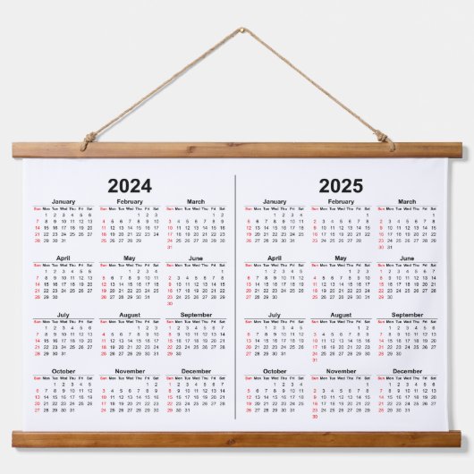 2024 2025 Kalender 2 jaar zwart wit Hangend Wandkleed (Voorkant)