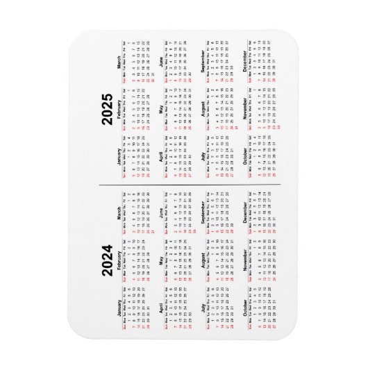 2024 2025 Kalender 2 jaar zwart wit Magneet (Verticaal)