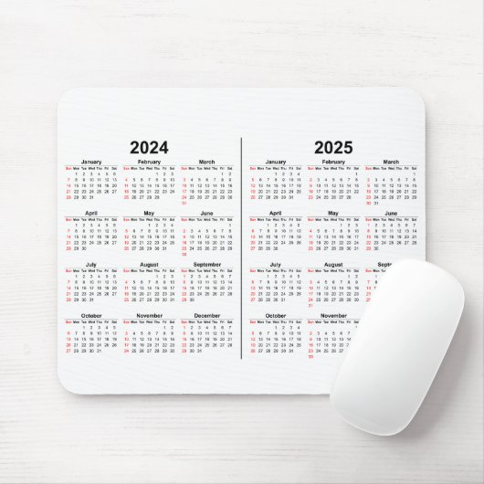 2024 2025 Kalender 2 jaar zwart wit Muismat (Met muis)