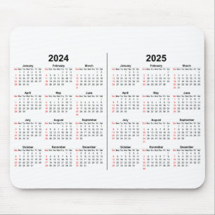 2024 2025 Kalender 2 jaar zwart wit Muismat