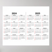 2024 2025 Kalender 2 jaar zwart wit Poster (Voorkant)