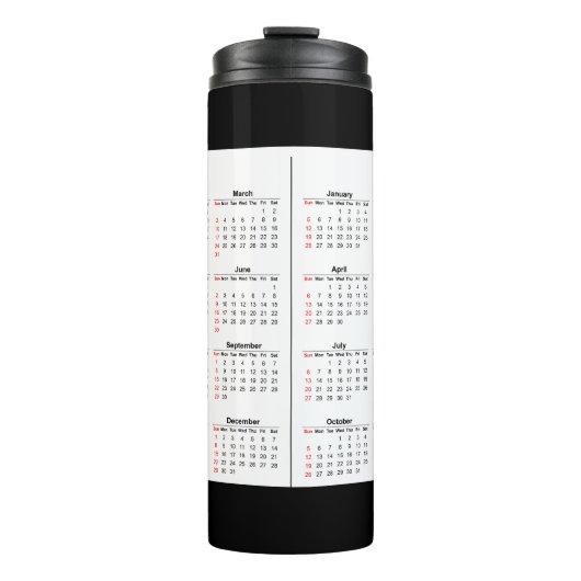 2024 2025 Kalender 2 jaar zwart wit Thermosbeker (Voorkant)