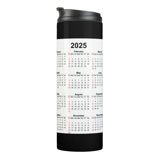 2024 2025 Kalender 2 jaar zwart wit Thermosbeker (Geroteerd rechts)