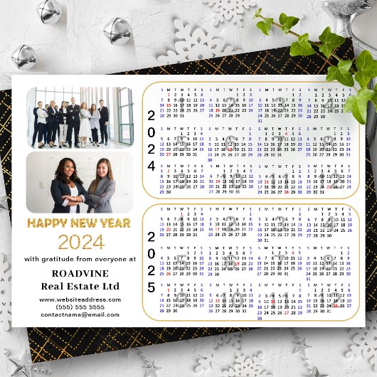 2024 2025 Kalender Bedrijf Modern Goud Glitter Feestdagenkaart