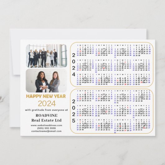 2024 2025 Kalender Bedrijf Modern Goud Glitter Feestdagenkaart (Voorkant)