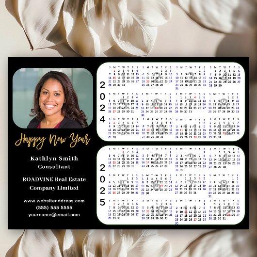 2024 2025 Kalender Business Modern Zwart Goud Feestdagenkaart