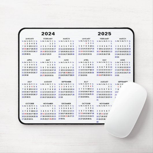 2024 - 2025 Kalender Eenvoudig zwart met Amerikaan Muismat (Met muis)