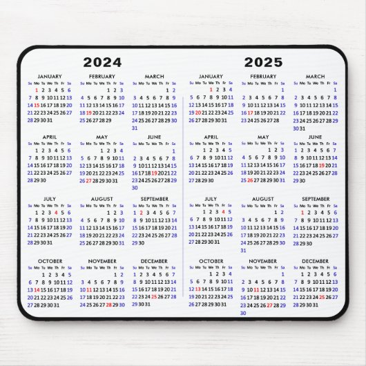 2024 - 2025 Kalender Eenvoudig zwart met Amerikaan Muismat (Voorkant)
