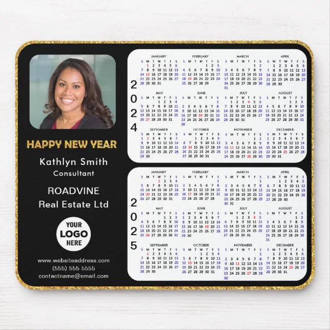 2025 2025 Kalender Gold Script Corporate Photo Muismat Zazzle.nl