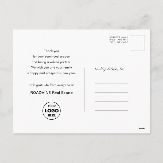 2024 2025 Kalender Modern Goud Blauw Zakelijke Fot Feestdagenkaart (Achterkant)