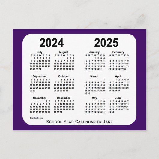 2024-2025 Paarse schoolagenda van Janz Briefkaart (Voorkant)