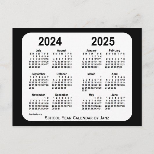 2024-2025 Schoolkalender voor zwart-wit door Janz Briefkaart (Voorkant)