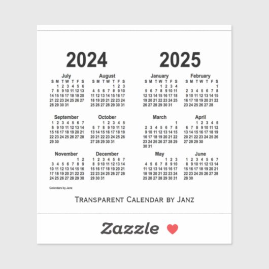 2024-2025 Transparante agenda van Janz Sticker (Vel)