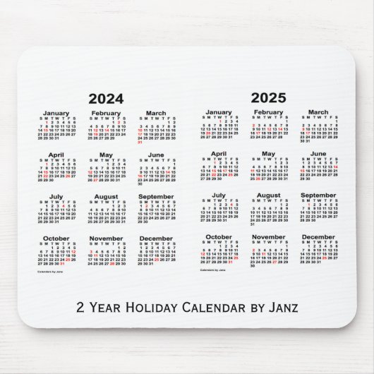 2024-2025 White 2 Year Holiday Calendar door Janz Muismat (Voorkant)
