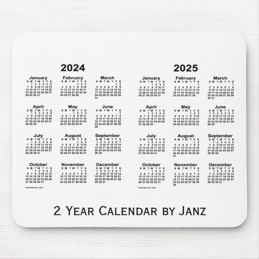 2024-2025 Witte kalender 2 jaar door Janz Mousepad Muismat (Voorkant)