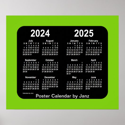 2024-2025 Yellowgreen Neon School Calendar van Jan Poster (Voorkant)