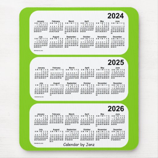 2024-2026 Geel groen 3 jaar agenda van Janz Muismat (Voorkant)
