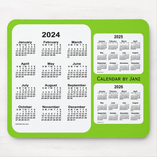 2024-2026 Geel groen 3 jaar agenda van Janz Muismat (Voorkant)