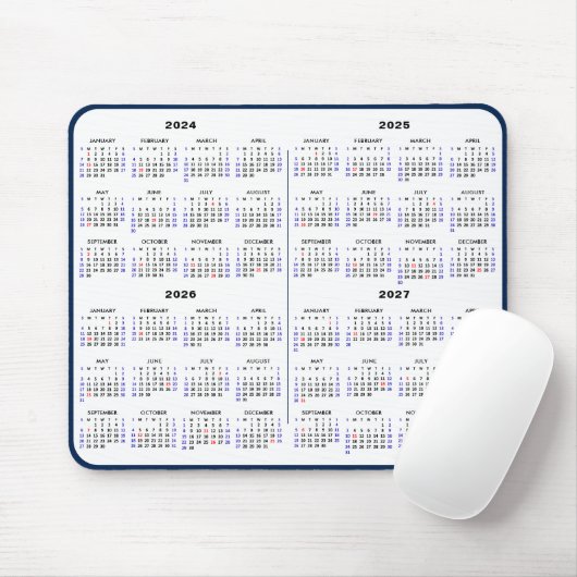 2024 - 2027 4 Jaar Kalender Eenvoudig Blauw US Vak Muismat (Met muis)