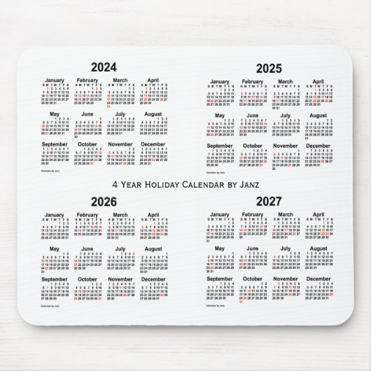 2024-2027 White Holiday Calendar van Janz Muismat (Voorkant)