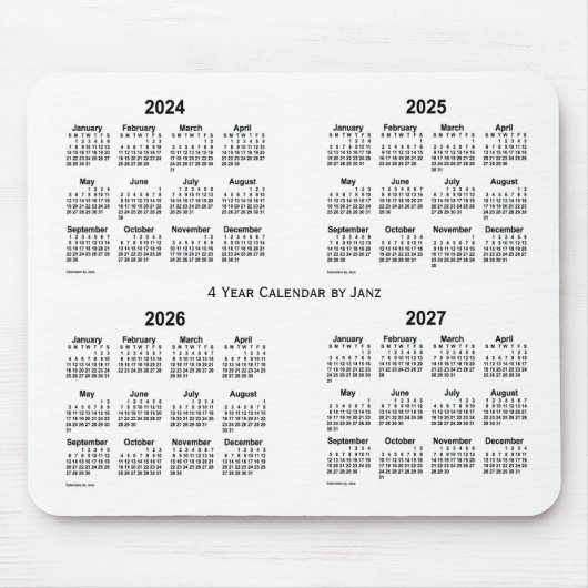 2024-2027 Witte kalender van 4 jaar door Janz Muismat (Voorkant)