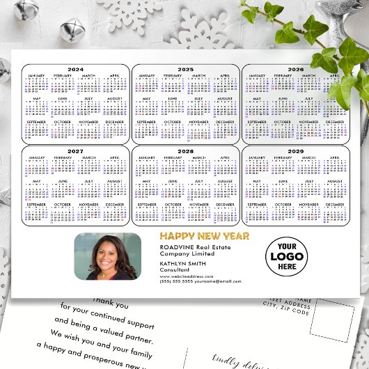 2024 - 2029 6 jaar kalender Modern Business Foto Feestdagenkaart