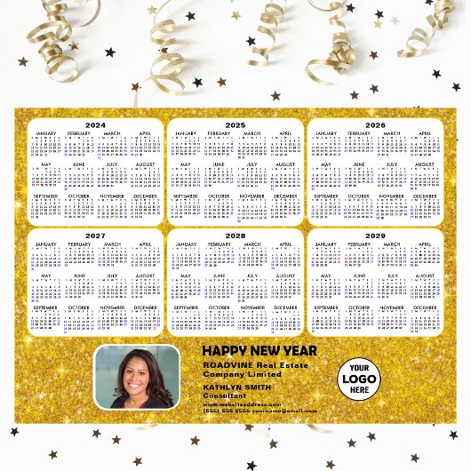 2024 - 2029 Calendar Corporate Logo Gold Magnetic