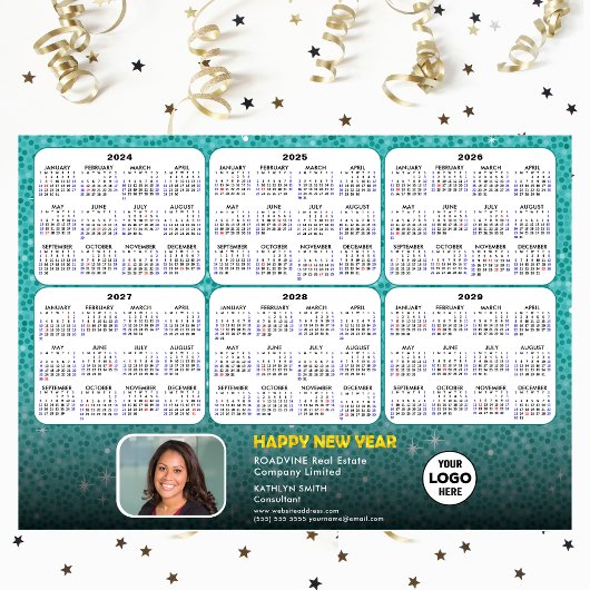 2024 - 2029 Calendar Corporate Logo Green Magnetic