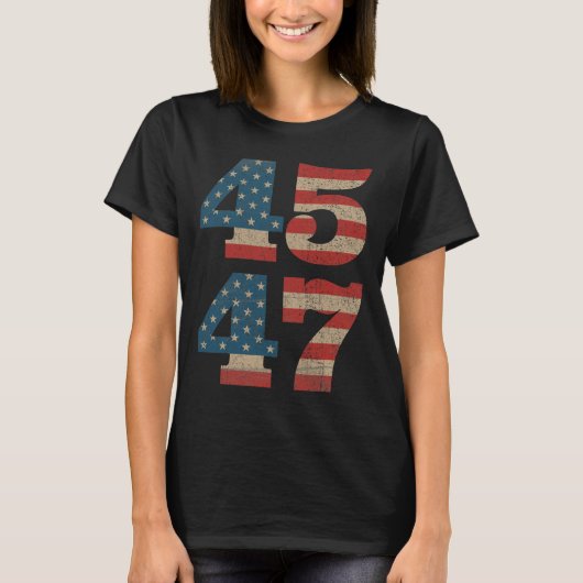 2024 45 47  Amerikaanse Vlag Retro 4547 Trump T-shirt (Voorkant)