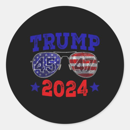 2024 45 47 Amerikaanse vlag Sungles Trump 2024 Ronde Sticker (Voorkant)