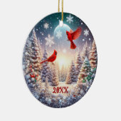 2024 Aangepaste Rode Kardinaal Winter Scene Keramisch Ornament (Rechts)
