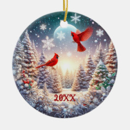 2024 Aangepaste Rode Kardinaal Winter Scene Keramisch Ornament
