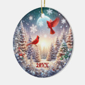 2024 Aangepaste Rode Kardinaal Winter Scene Keramisch Ornament (Links)