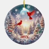 2024 Aangepaste Rode Kardinaal Winter Scene Keramisch Ornament (Achterkant)