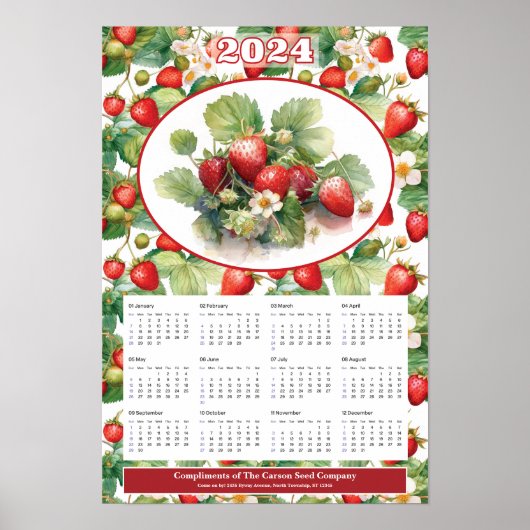 2024 Aardbeien aangepaste kalender Poster (Voorkant)