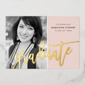 2024 AFSTUDEERDER foto modern kalligrafie blush ro Folie Uitnodiging (Voorkant)