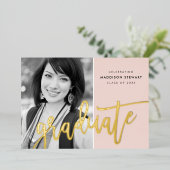 2024 AFSTUDEERDER foto modern kalligrafie blush ro Folie Uitnodiging (Staand Voorkant)