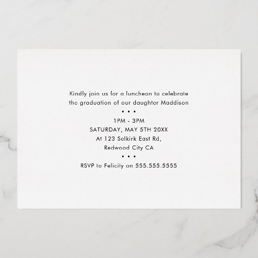 2024 AFSTUDEERDER foto modern kalligrafie blush ro Folie Uitnodiging (Achterkant)